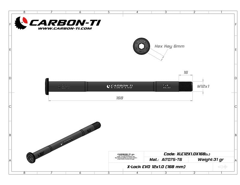 Carbon-Ti X-Lock EVO 12x1.0 (168 mm) Thru Axle