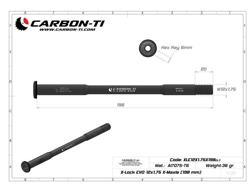 Carbon-Ti X-Lock EVO 12x1.75 X-Maxle (198 mm) Thru Axle